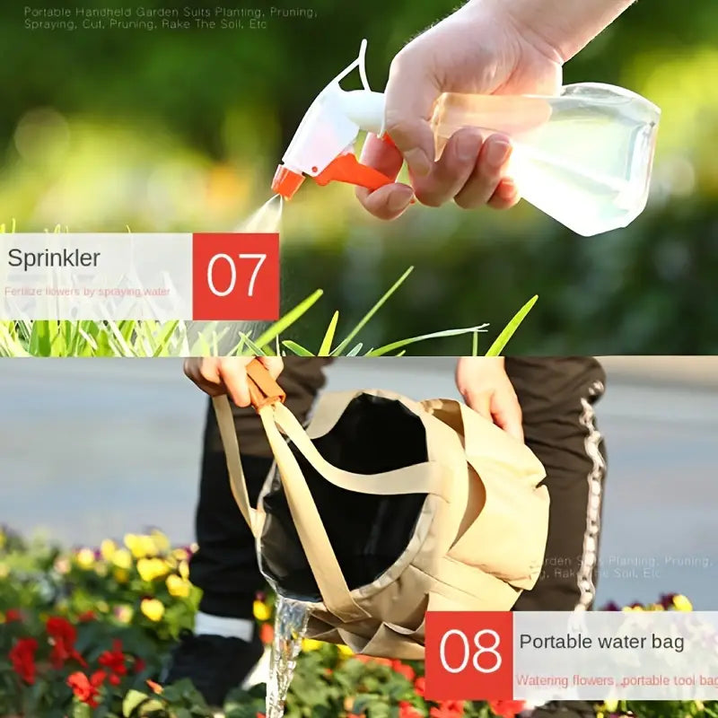 Garden Tool Set 10-Piece Ergonomic Handles Multi-Compartment Bag