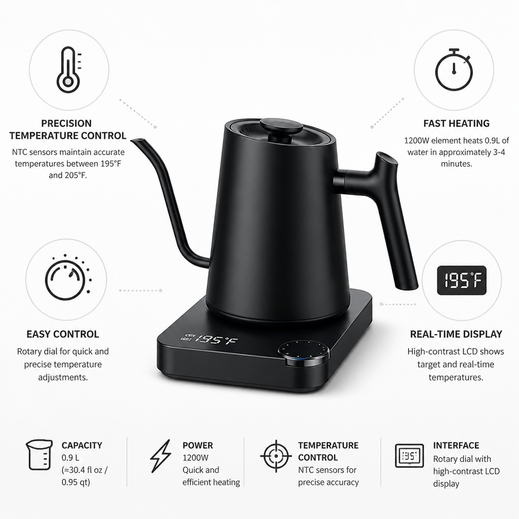 Gooseneck Electric Kettle Precision Temp Control Rotary Dial