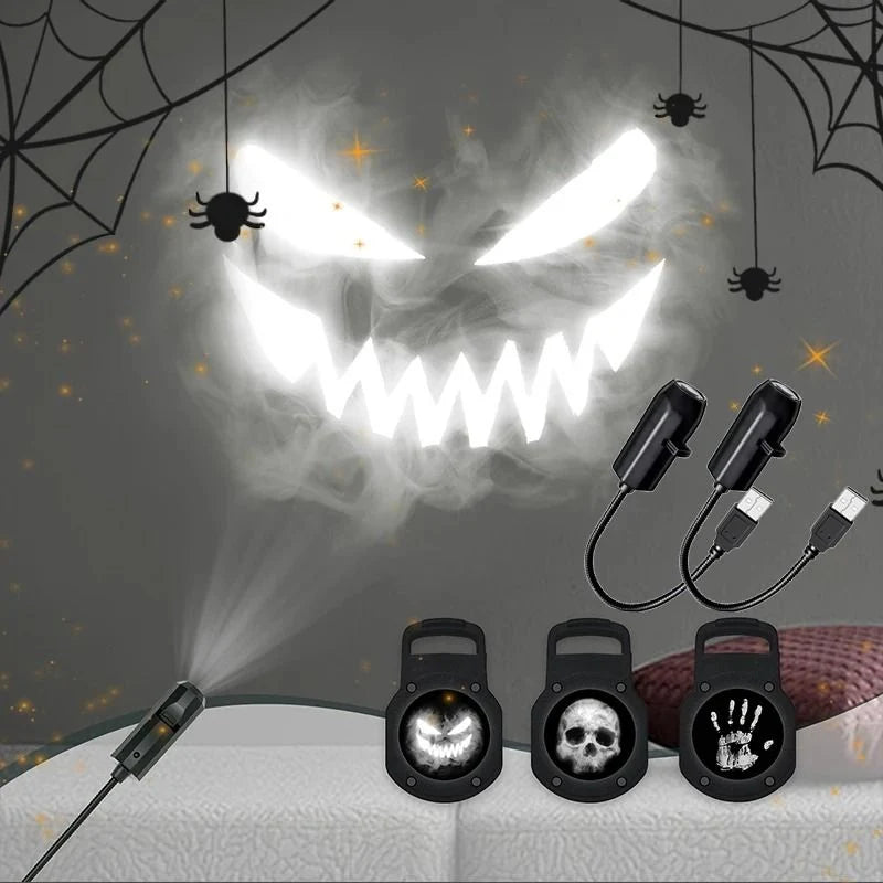 Halloween Projector Light USB-Powered 360-Degree Rotation Interchangeable Motifs