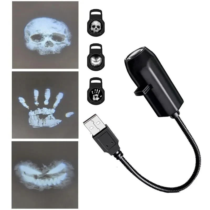 Halloween Projector Light USB-Powered 360-Degree Rotation Interchangeable Motifs