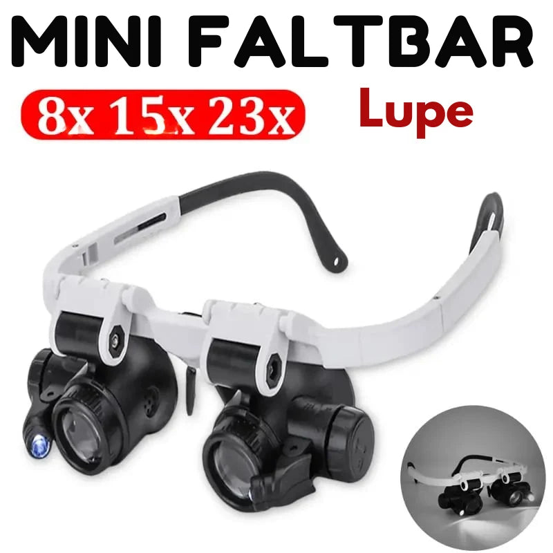 Head-Mounted Magnifier Interchangeable Lenses Integrated LED Hands-Free