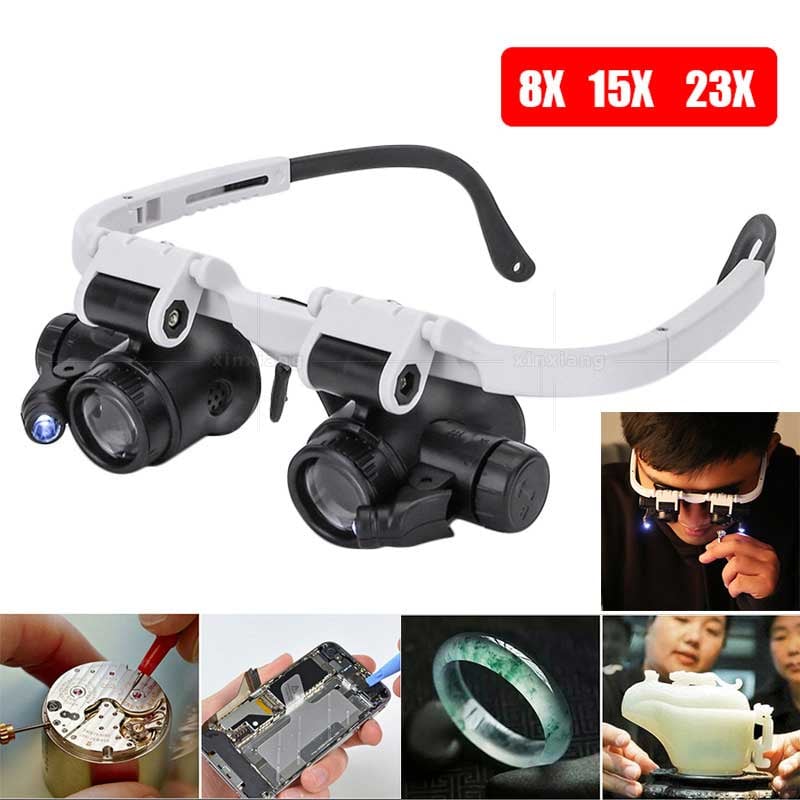 Head-Mounted Magnifier Interchangeable Lenses Integrated LED Hands-Free