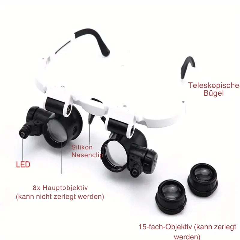 Head-Mounted Magnifier Interchangeable Lenses Integrated LED Hands-Free