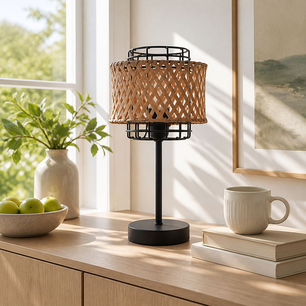 Industrial Bamboo Grid Table Lamp