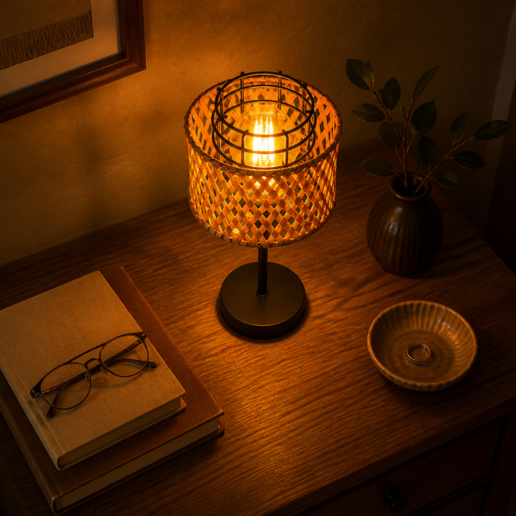 Industrial Bamboo Grid Table Lamp