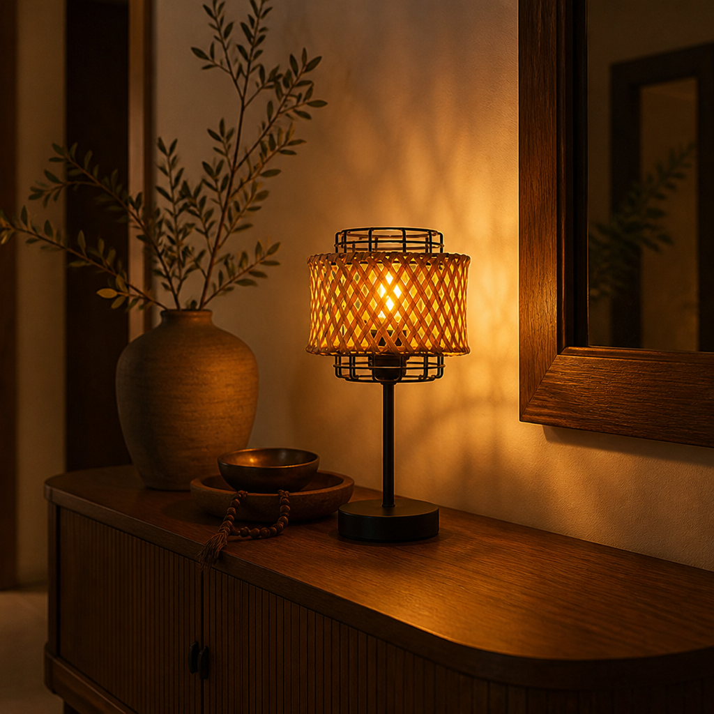 Industrial Bamboo Grid Table Lamp