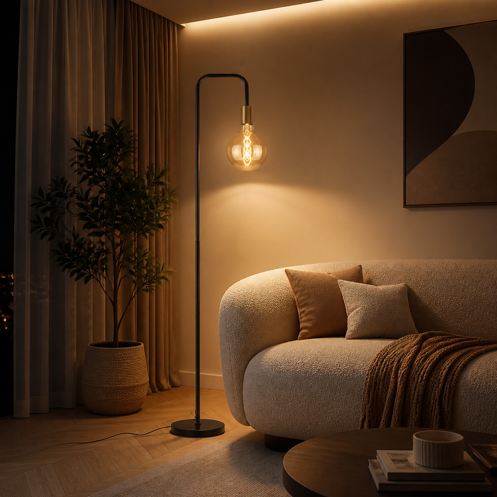 Industrial Black & Gold Foot-Switch Floor Lamp