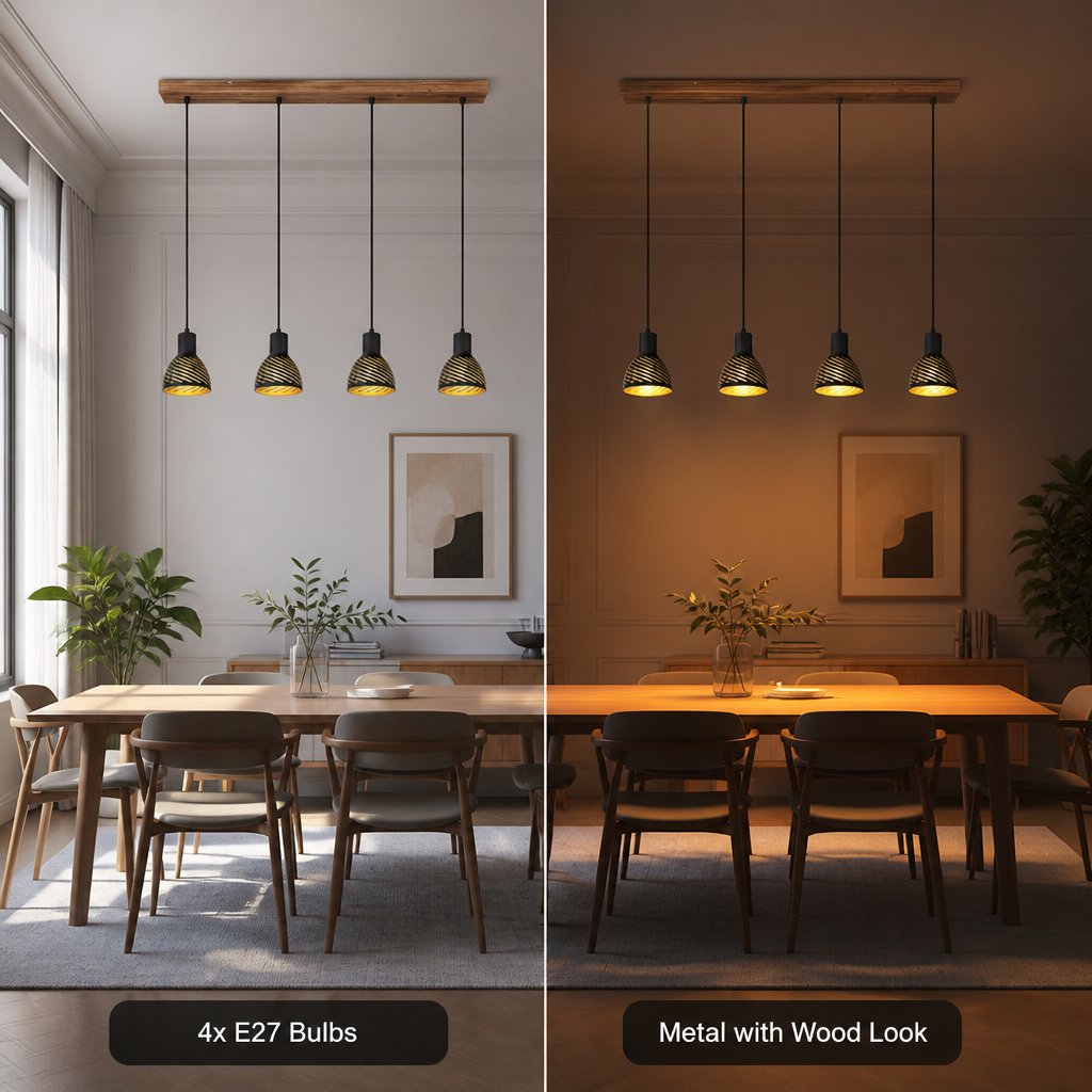 Industrial Black & Gold Four-Light Pendant Light