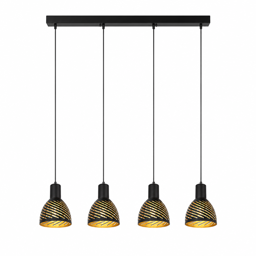 Industrial Black & Gold Four-Light Pendant Light