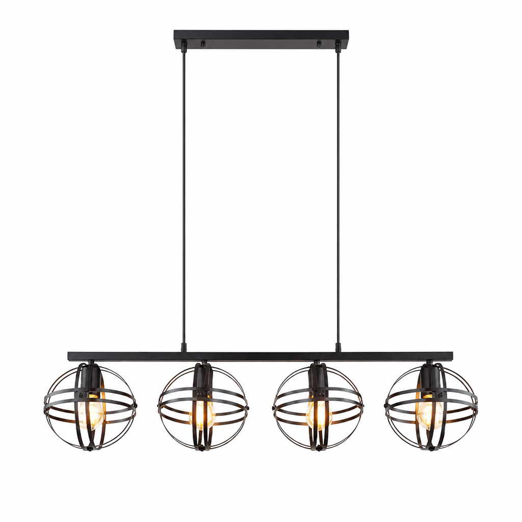 Industrial Black Metal 4-Light Pendant Light