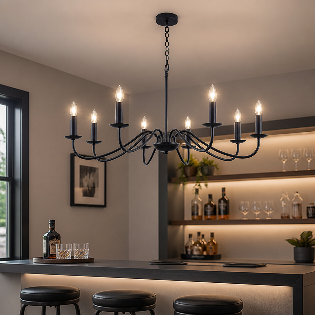 Industrial Black Metal 8-Head Pendant Light