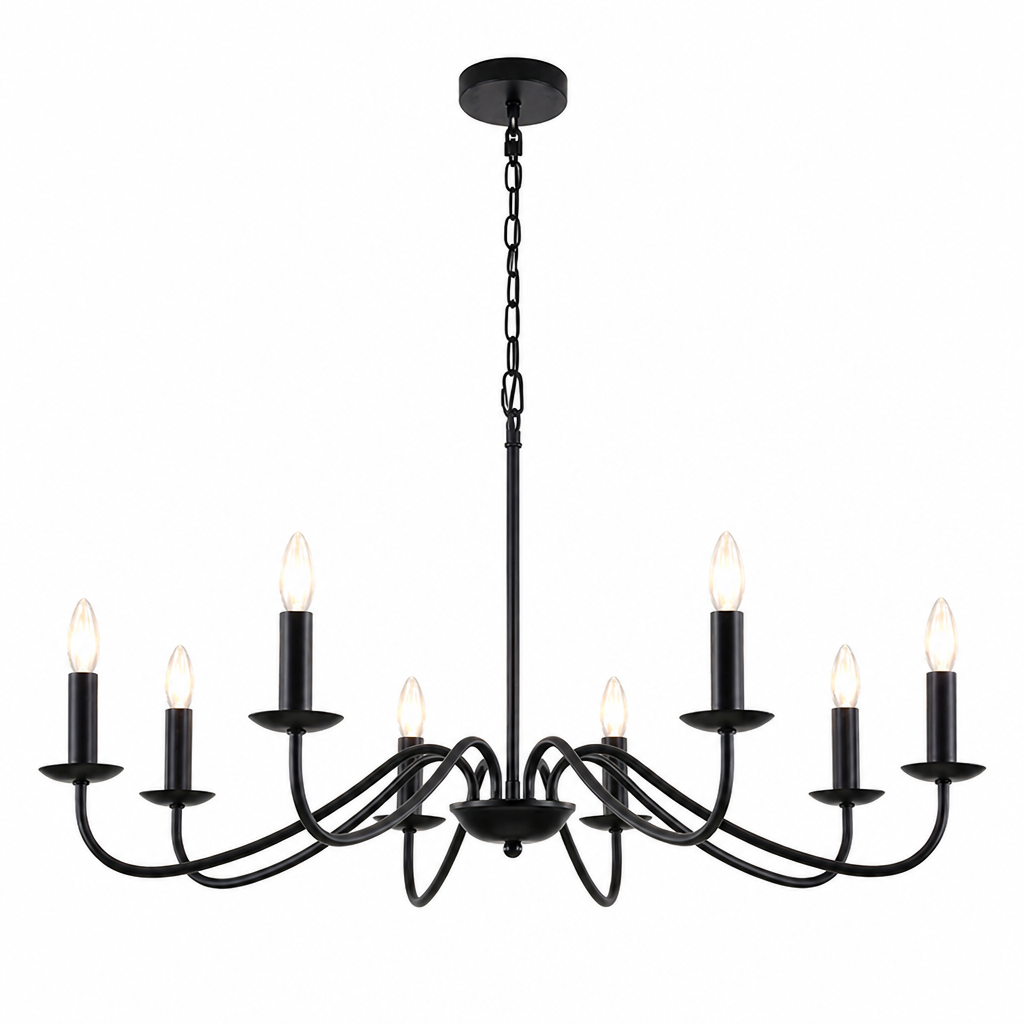 Industrial Black Metal 8-Head Pendant Light