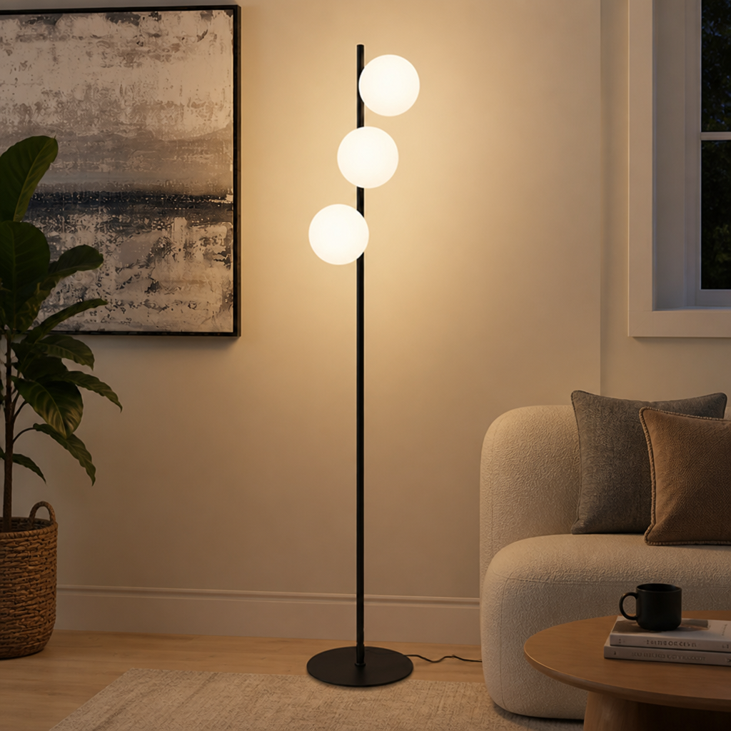 Industrial Black Metal Three-Shade Floor Lamp