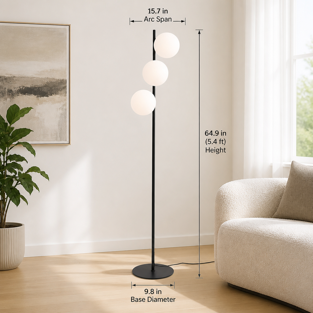 Industrial Black Metal Three-Shade Floor Lamp