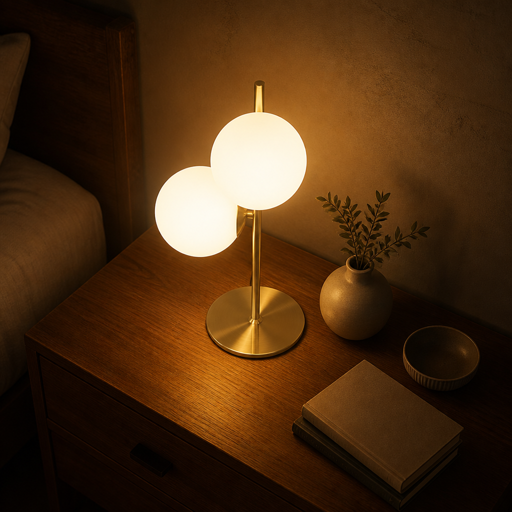 Industrial Brass White Glass Shade Table Lamp
