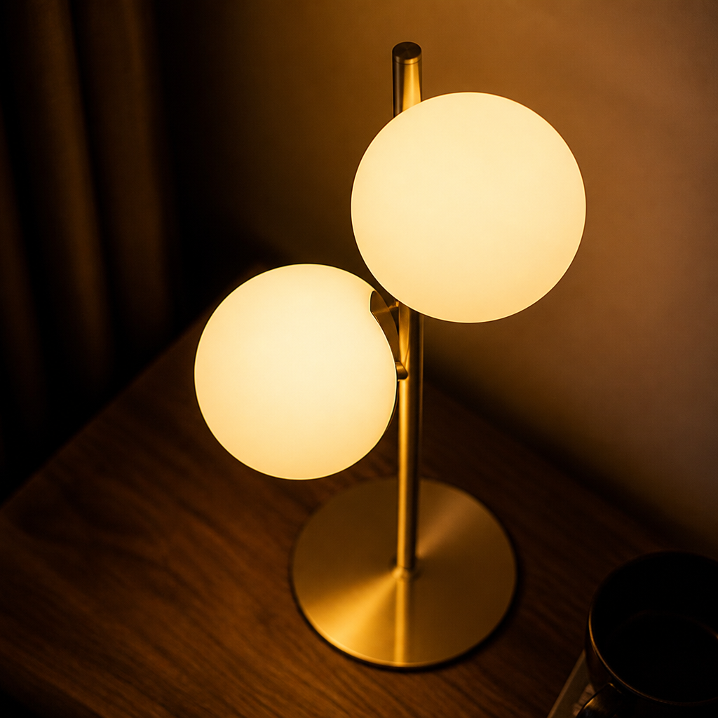 Industrial Brass White Glass Shade Table Lamp