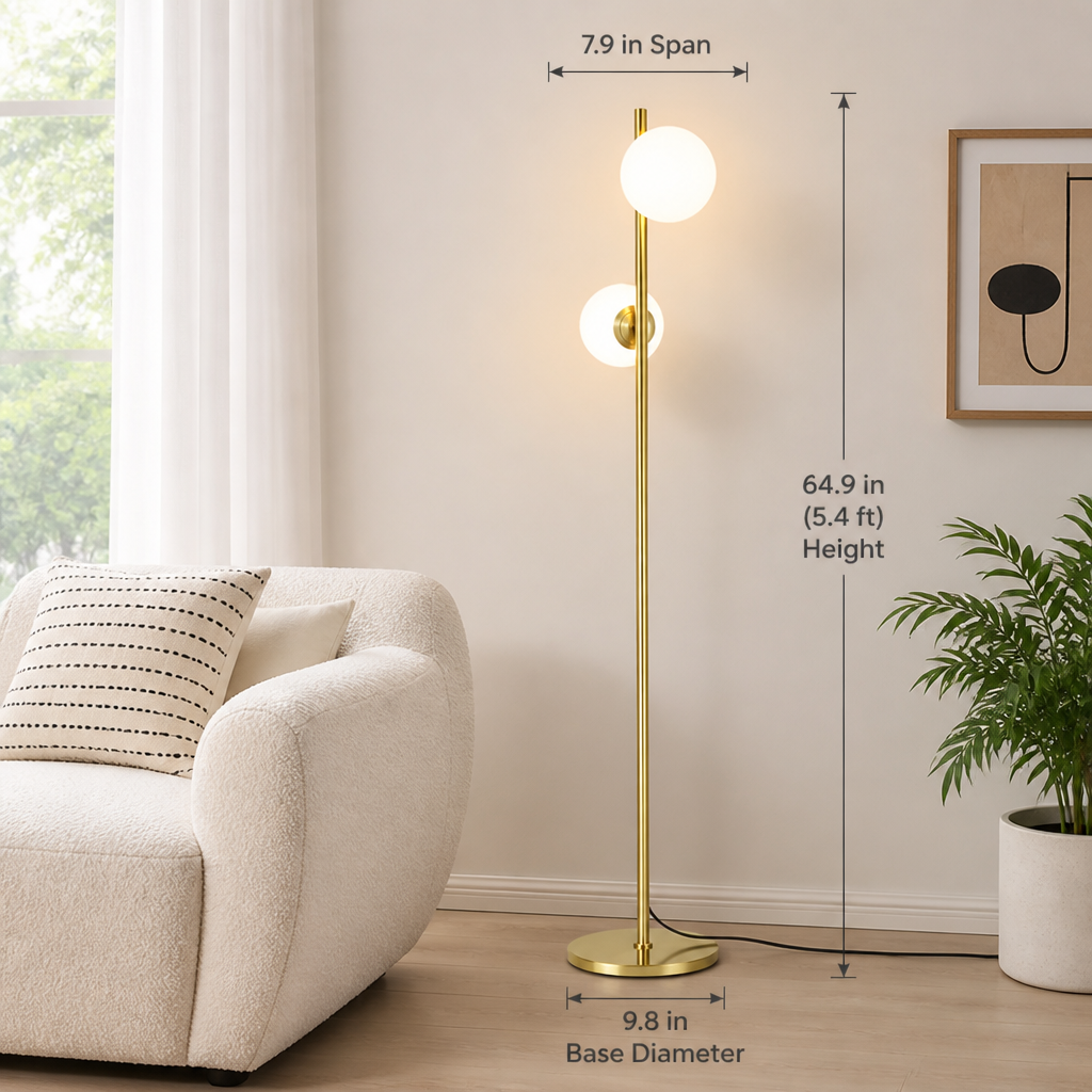 Industrial Gold Glass Floor Lamp