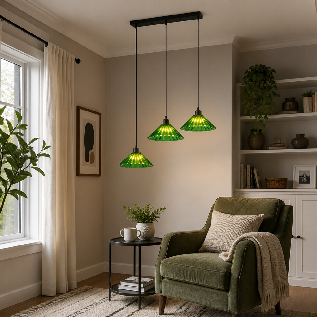Industrial Green Glass 3-Light Ceiling Light