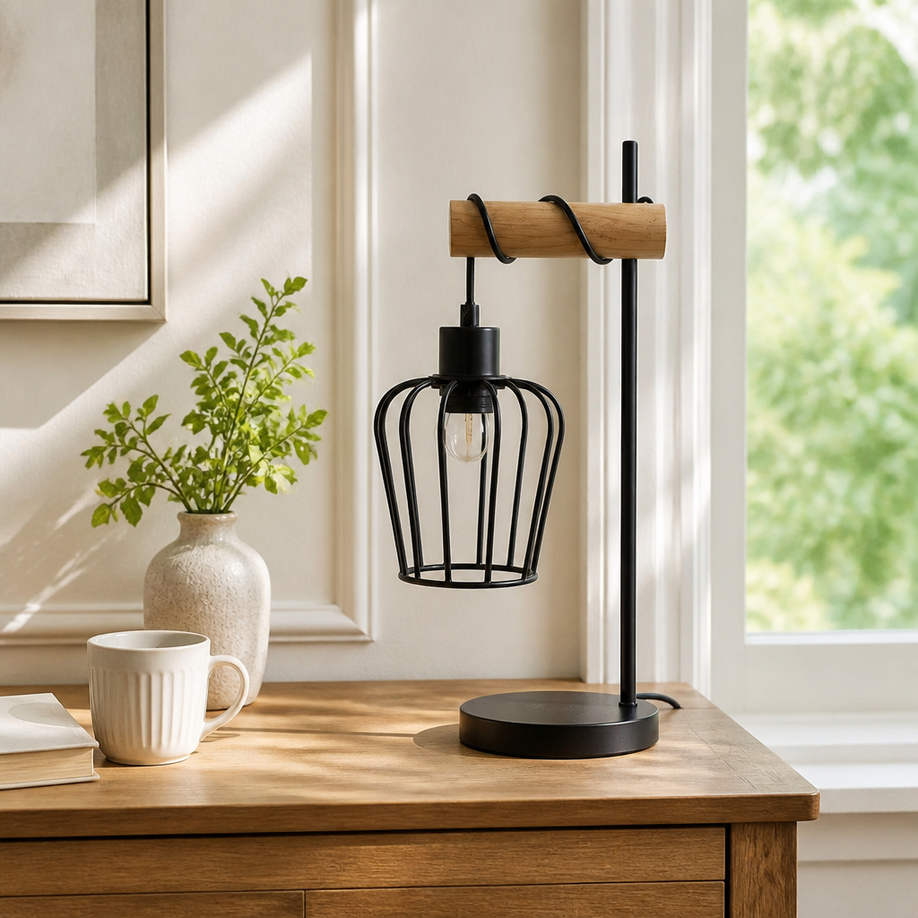 Industrial Metal & Wood Table Lamp