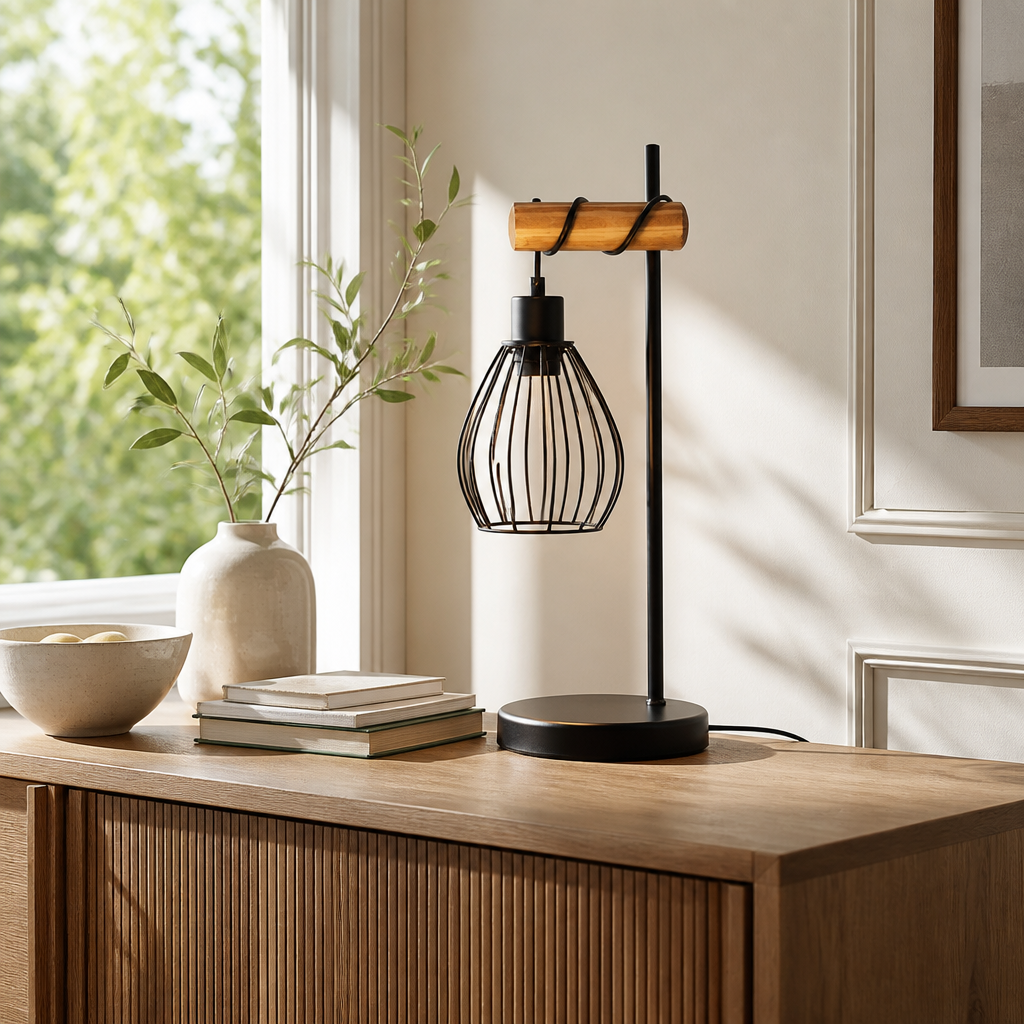 Industrial Metal & Wood Table Lamp