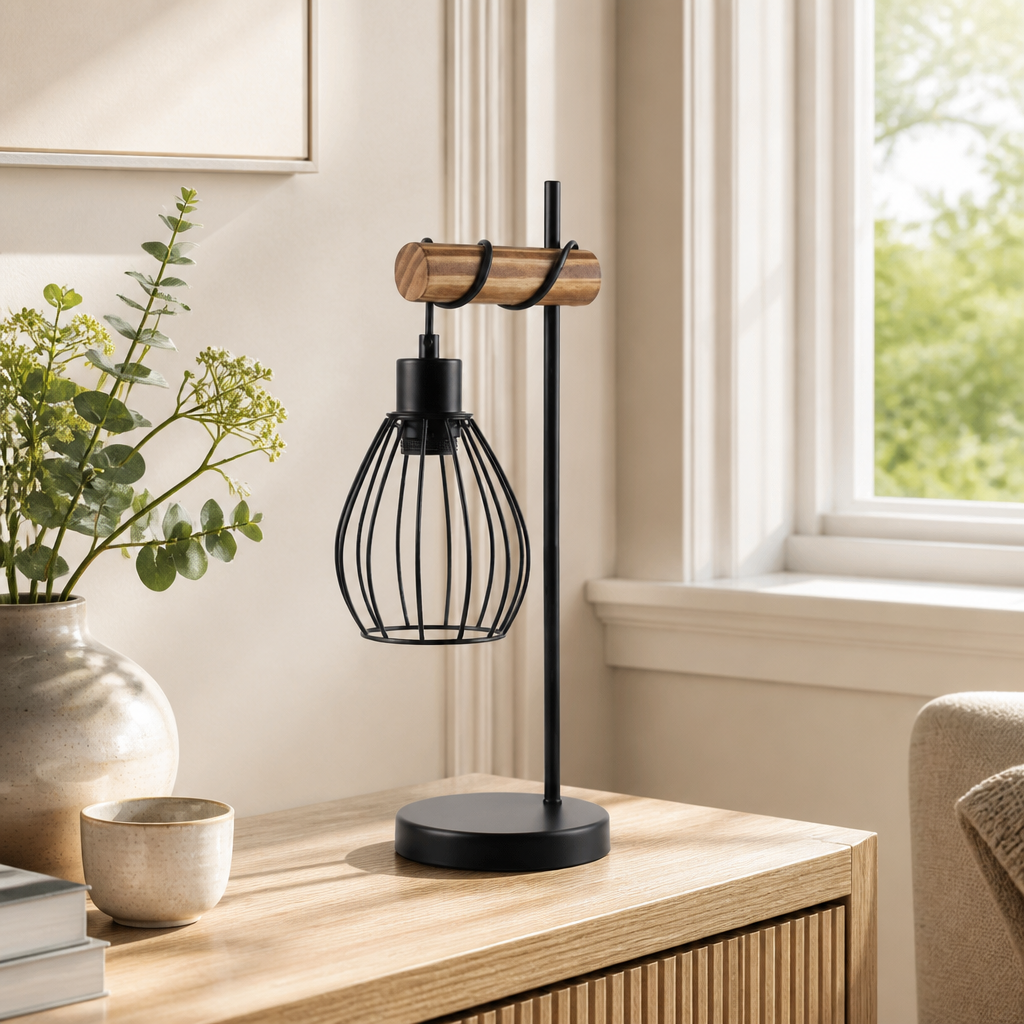 Industrial Metal & Wood Table Lamp