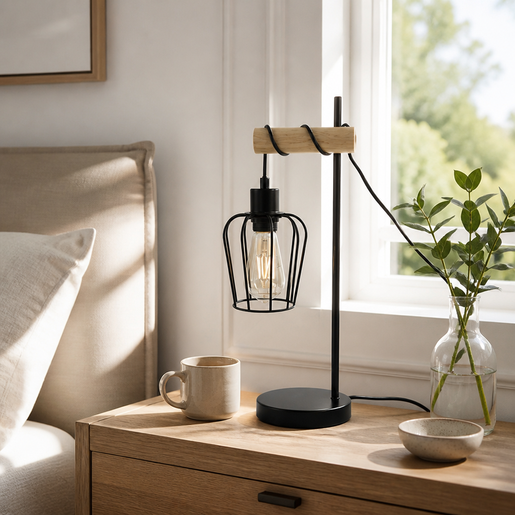 Industrial Metal & Wood Table Lamp