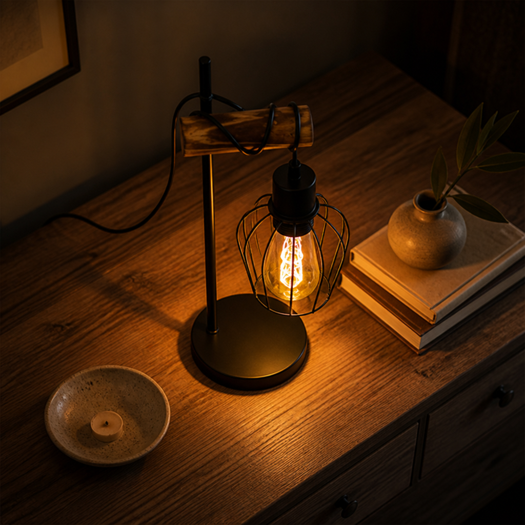 Industrial Metal & Wood Table Lamp