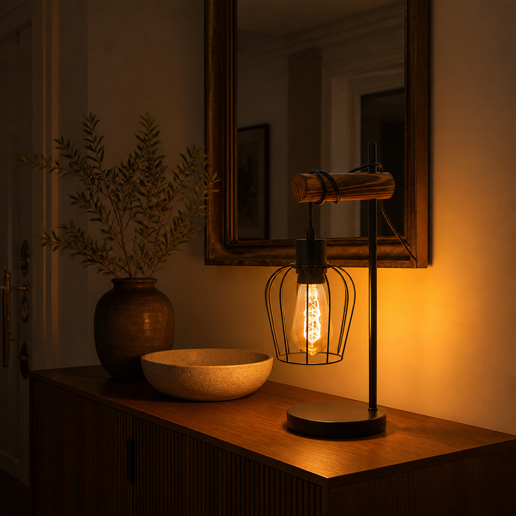 Industrial Metal & Wood Table Lamp