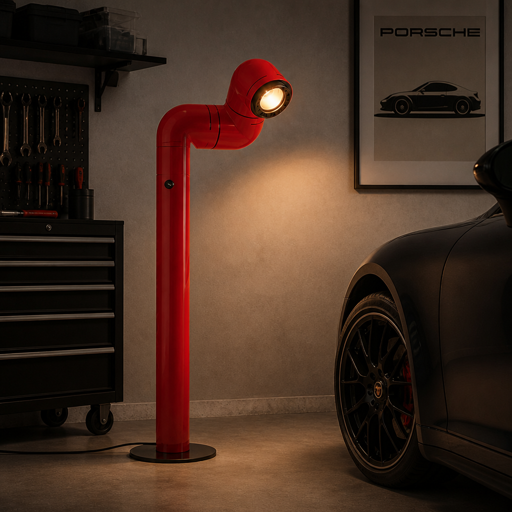 Industrial Red & White Water-Pipe Floor Lamp