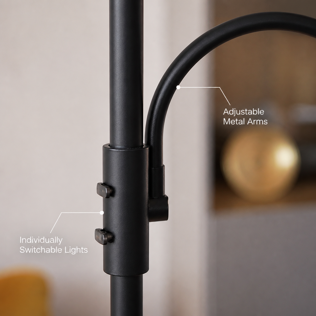 Industrial Smoked Glass Adjustable Arms Floor Lamp