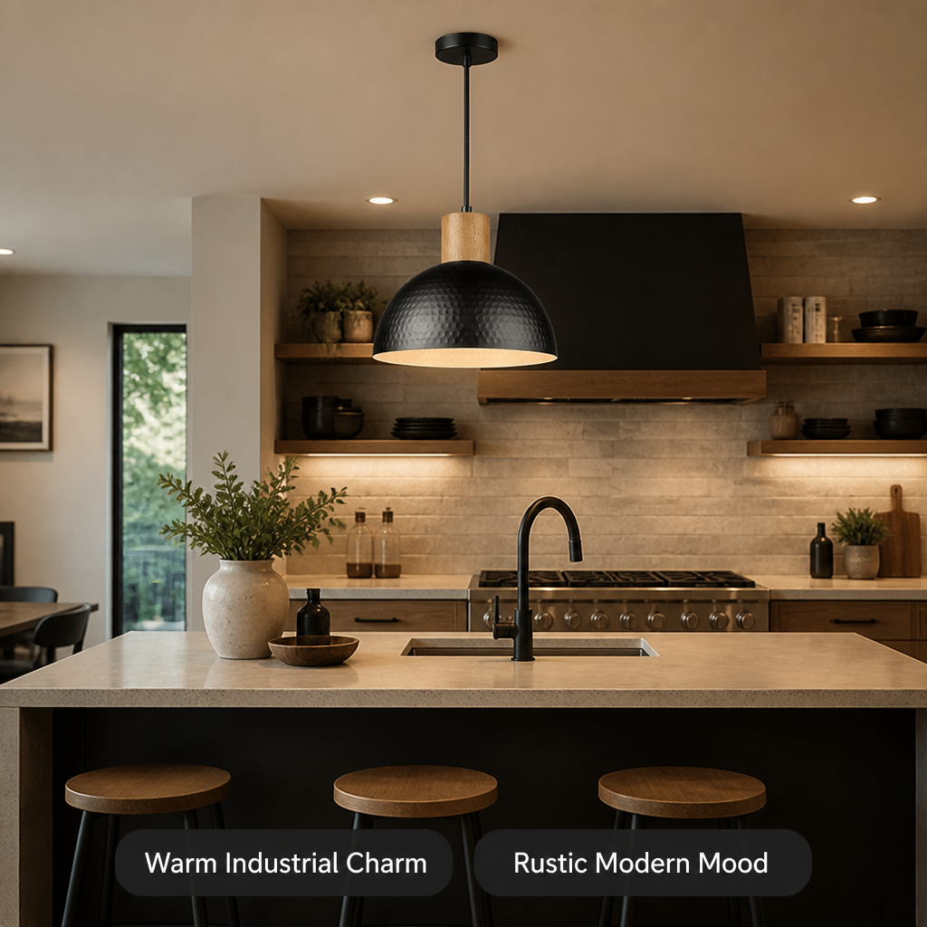 Industrial Wrought Iron Dome Pendant Light