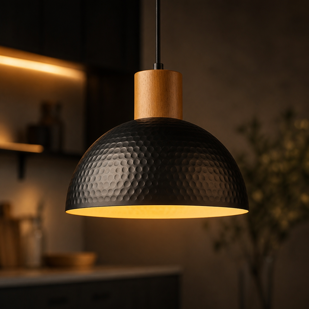 Industrial Wrought Iron Dome Pendant Light