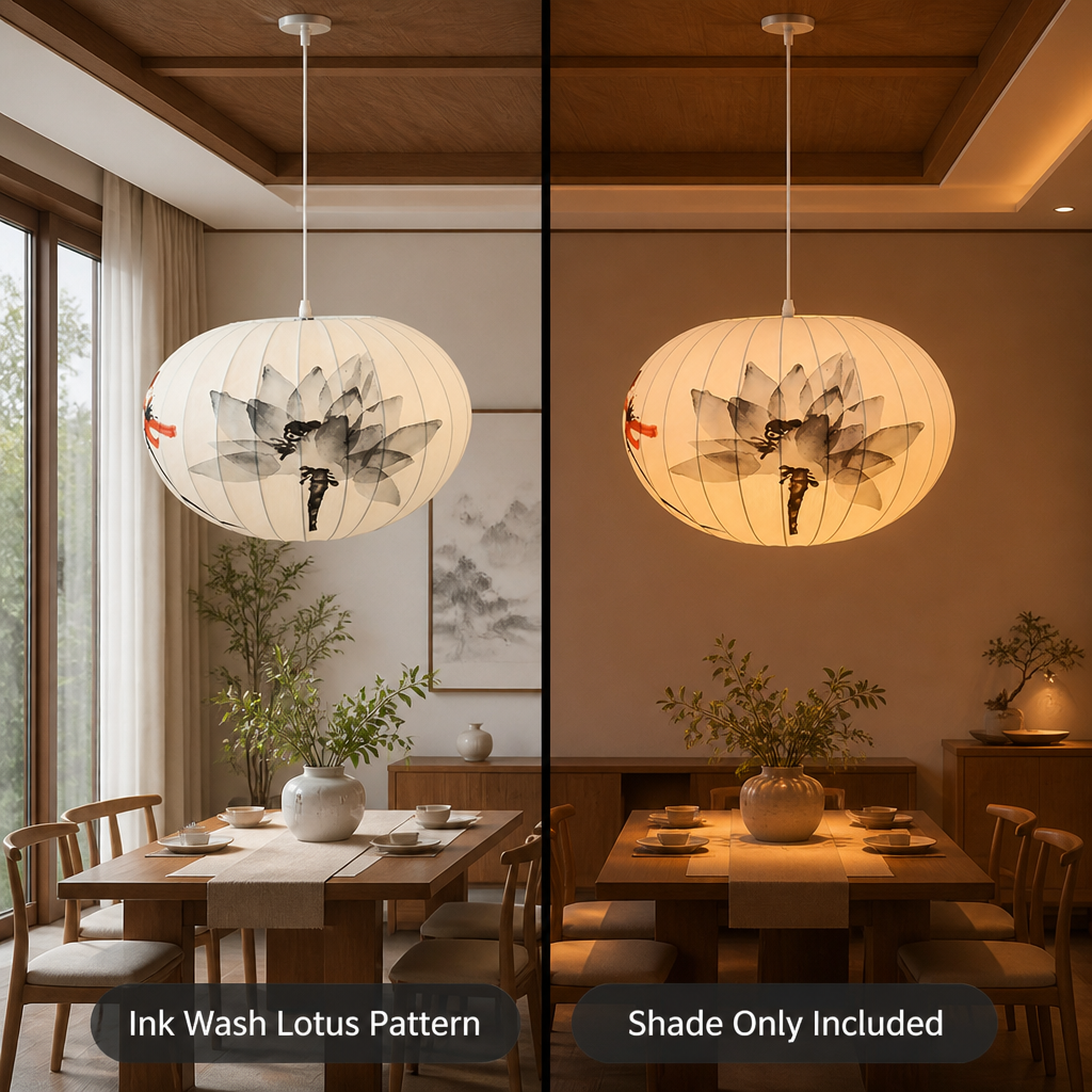 Ink Wash Lotus Pattern Pendant Light