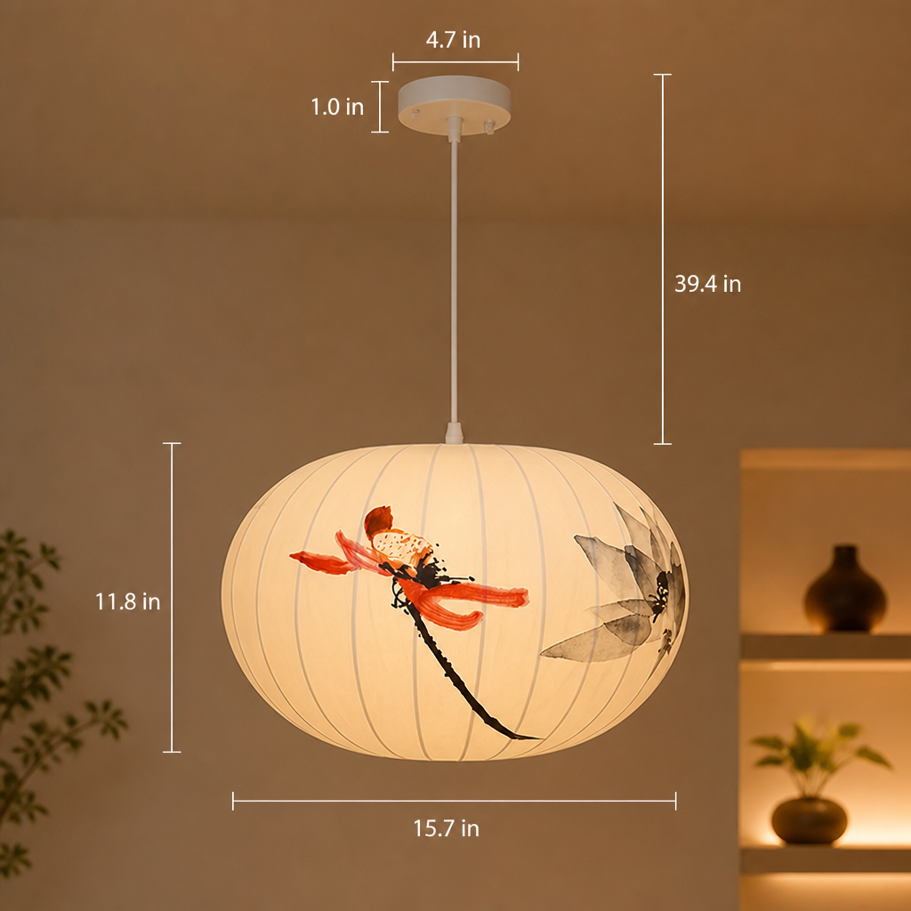 Ink Wash Lotus Pattern Pendant Light