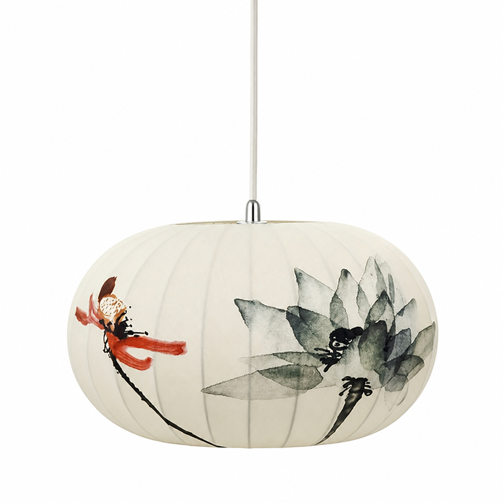 Ink Wash Lotus Pattern Pendant Light