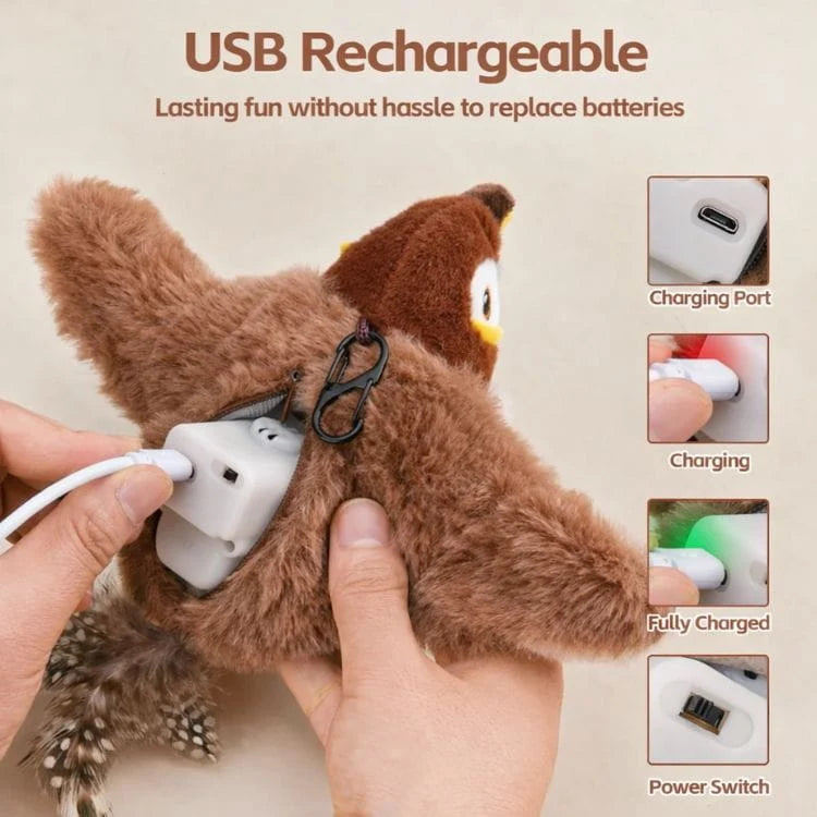 Interactive Cat Toy Lifelike Wings & Bird Sounds USB Rechargeable