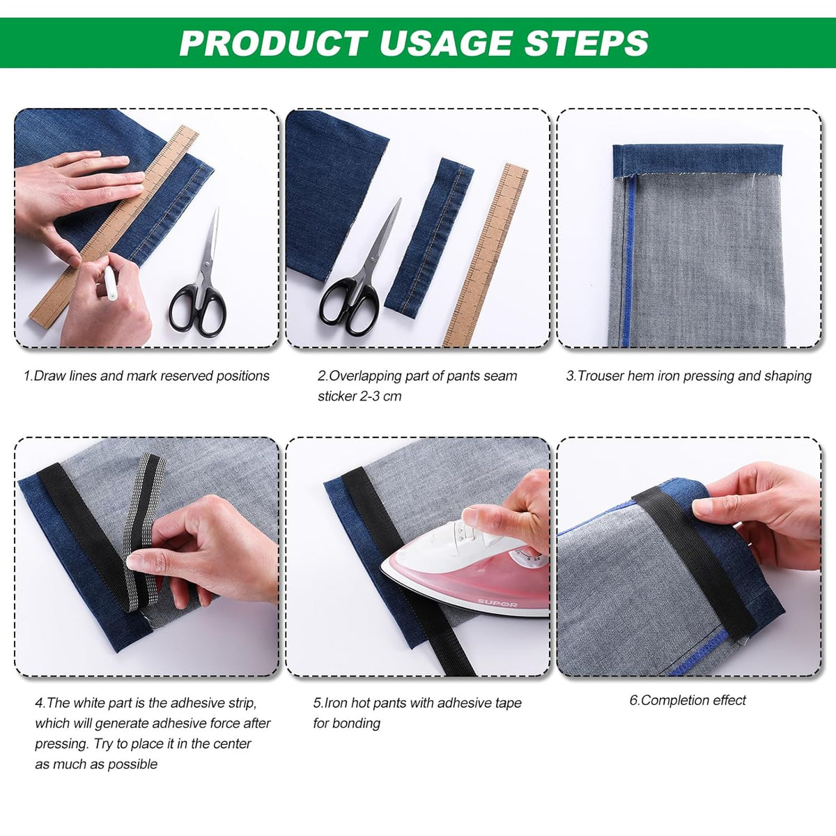 Iron-On Hem Tape Self-Adhesive Cotton No-Sew