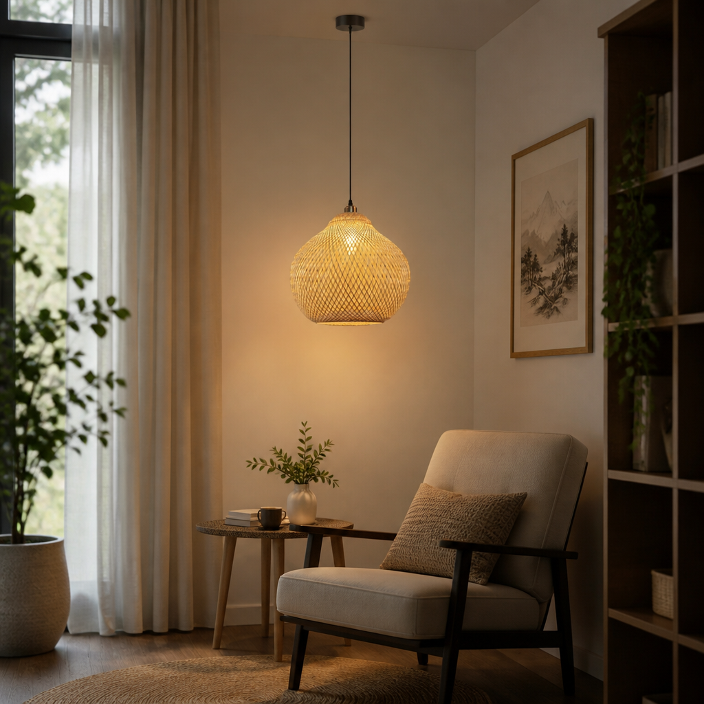 Japandi Bamboo Woven Pendant Light