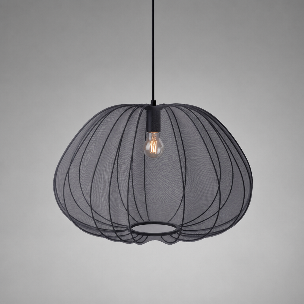 Japandi Ivory Mesh Pumpkin Pendant Light