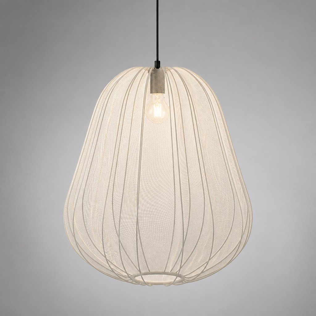 Japandi Ivory Mesh Pumpkin Pendant Light