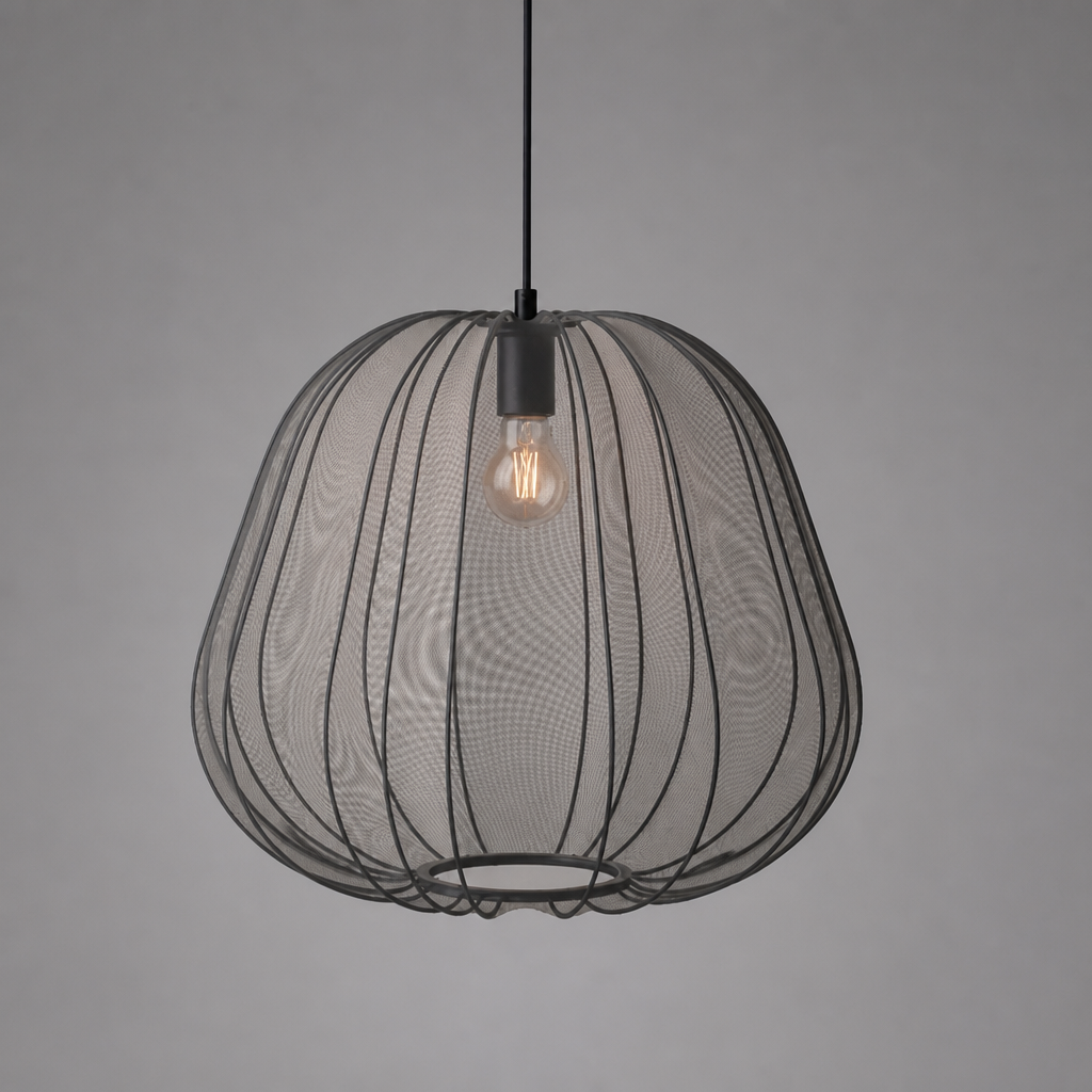 Japandi Ivory Mesh Pumpkin Pendant Light