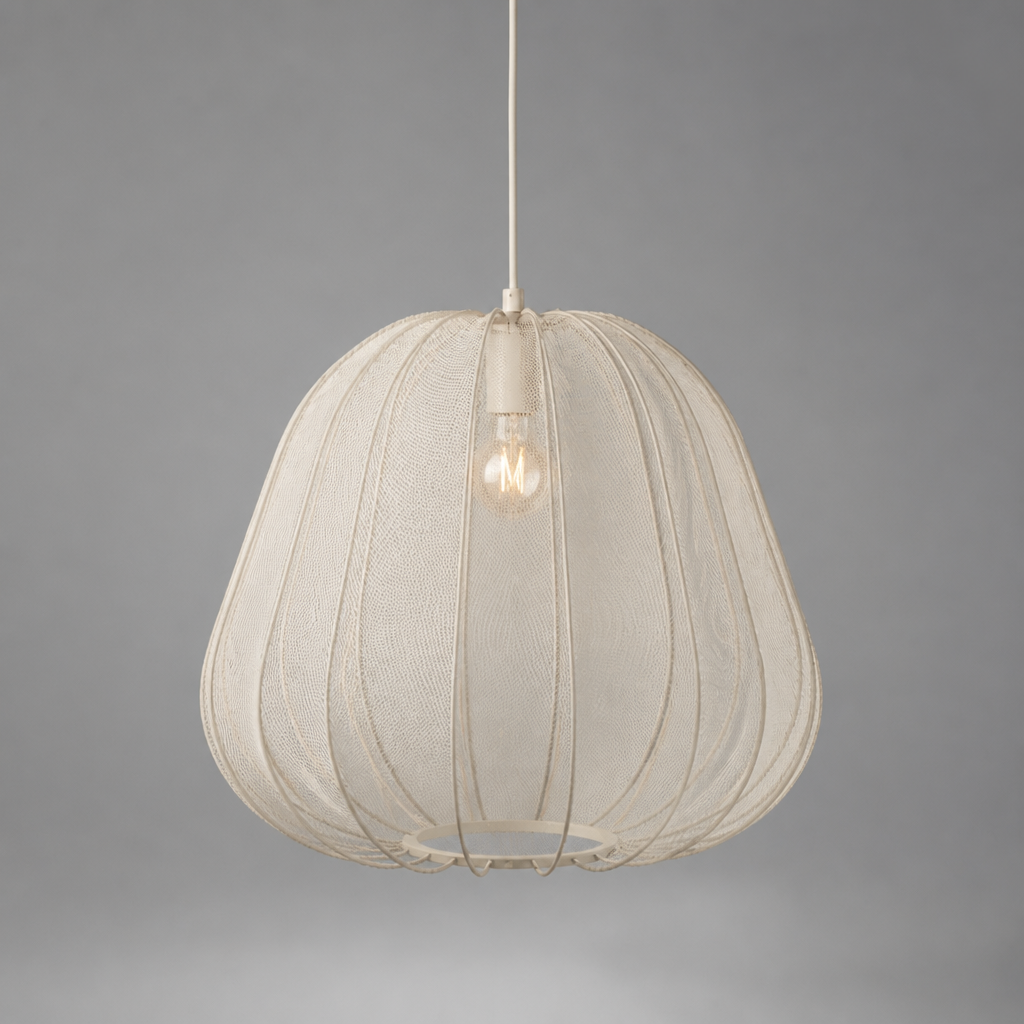 Japandi Ivory Mesh Pumpkin Pendant Light
