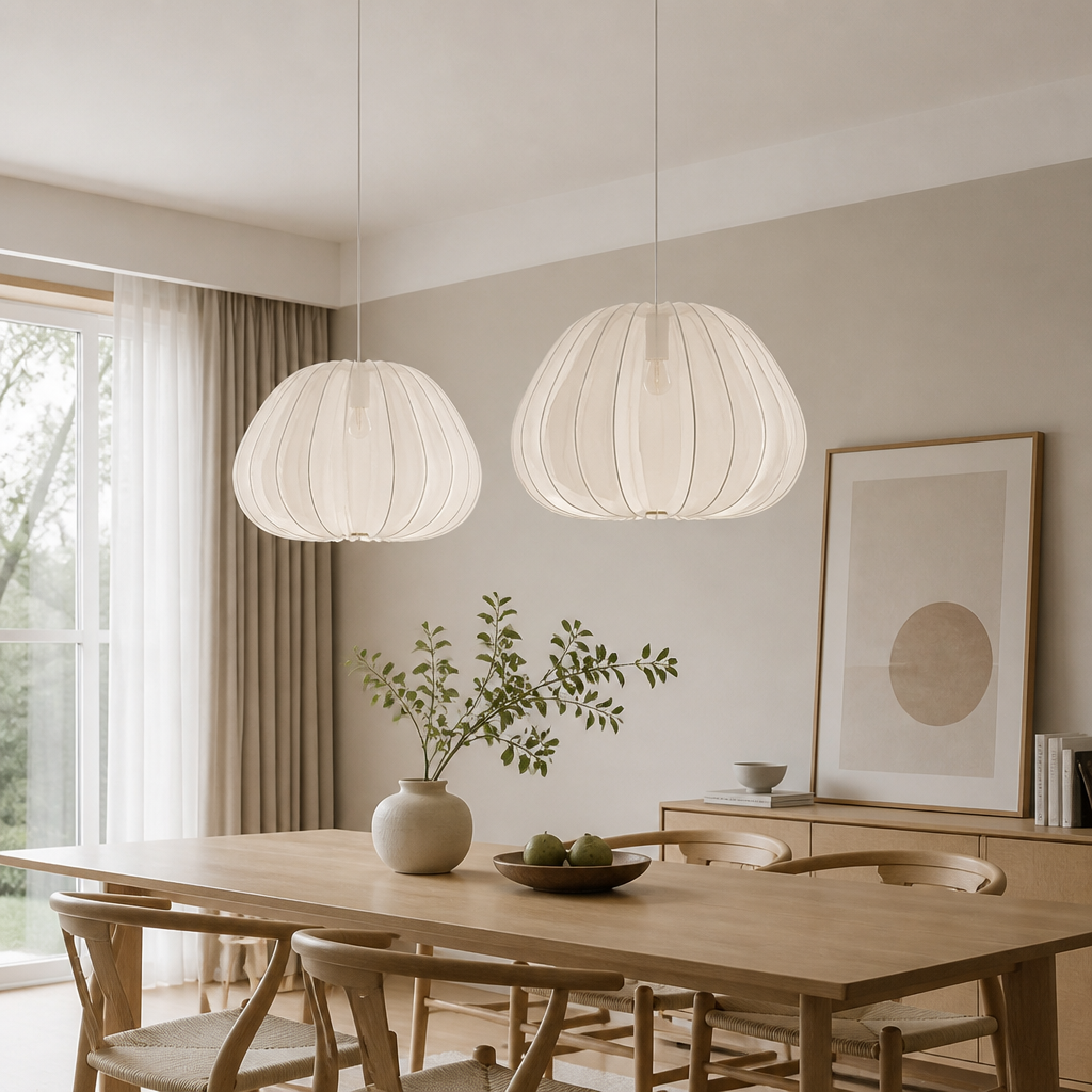 Japandi Ivory Mesh Pumpkin Pendant Light