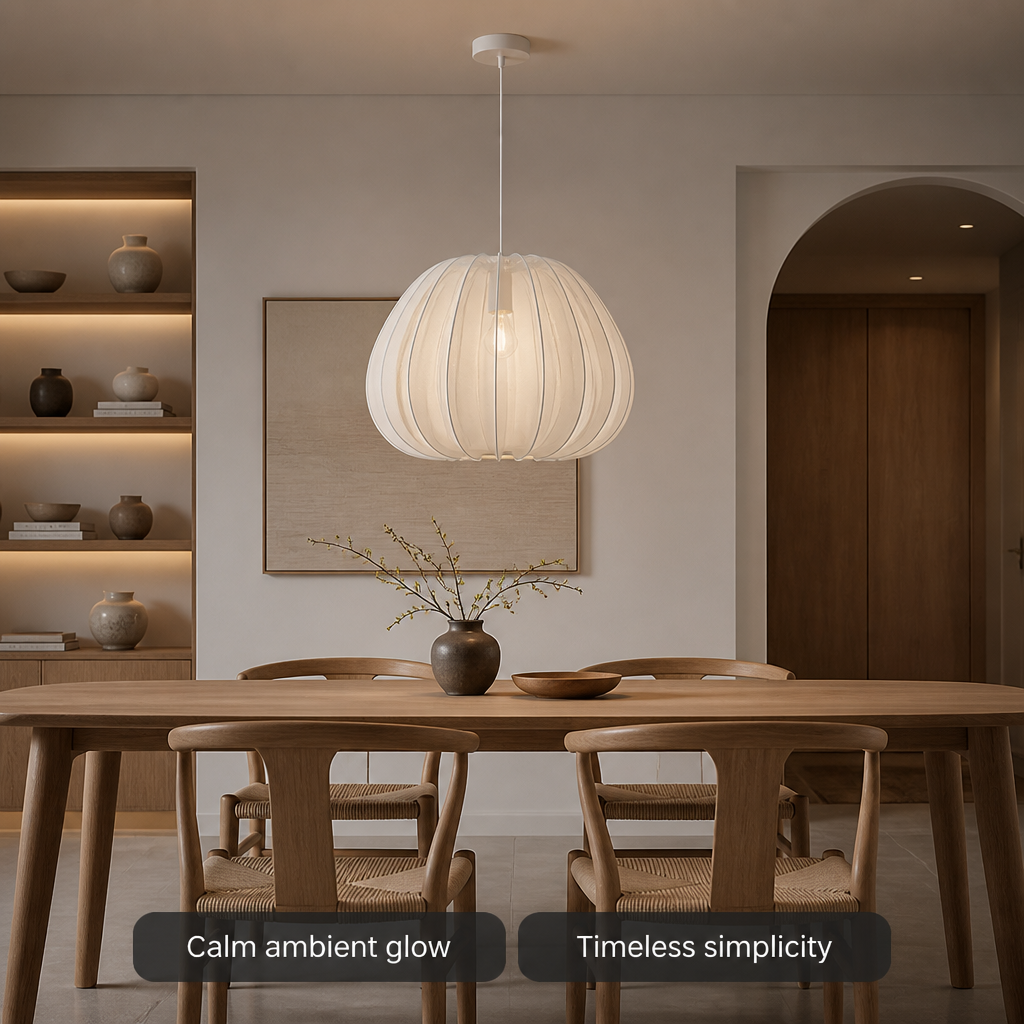 Japandi Ivory Mesh Pumpkin Pendant Light
