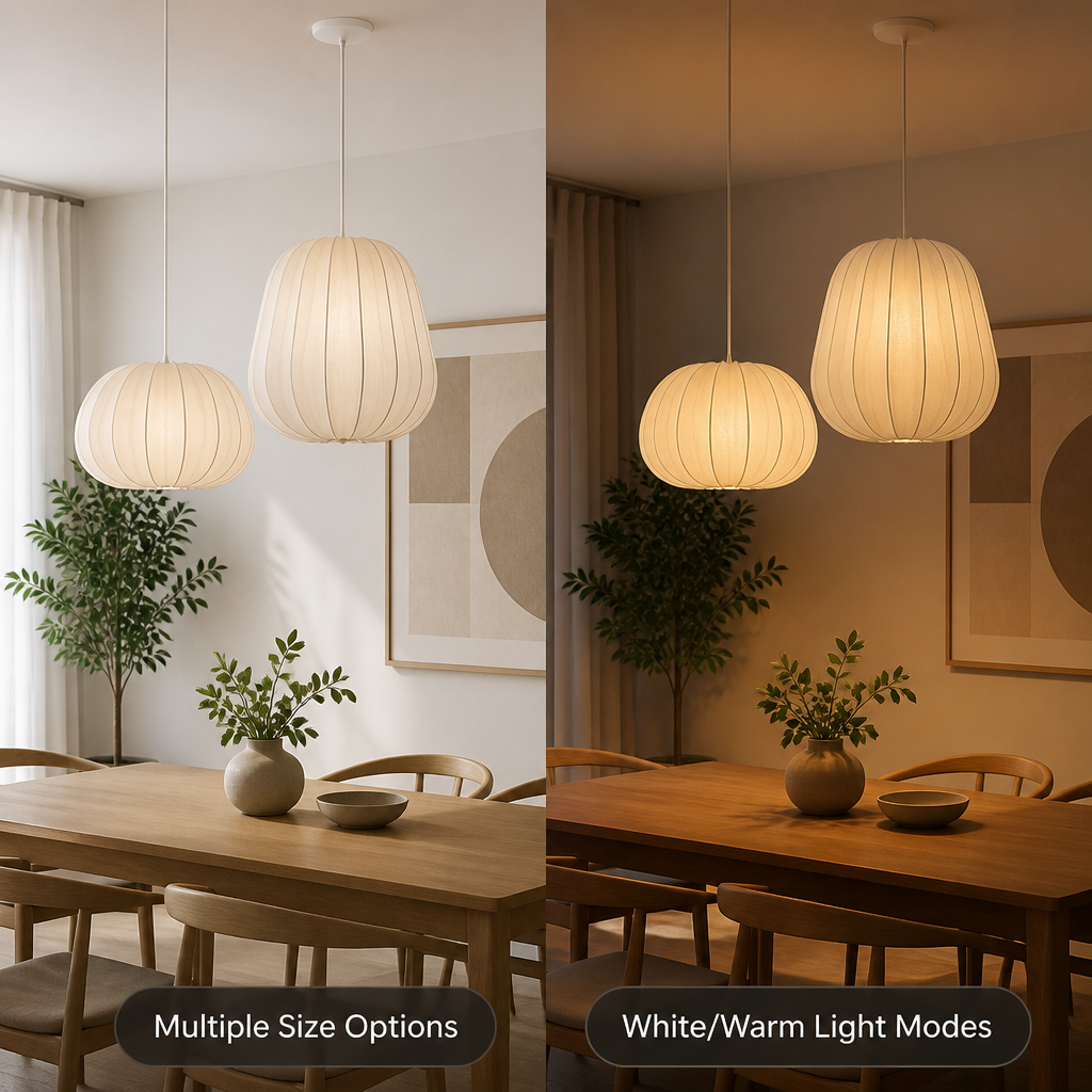 Japandi Ivory Mesh Pumpkin Pendant Light