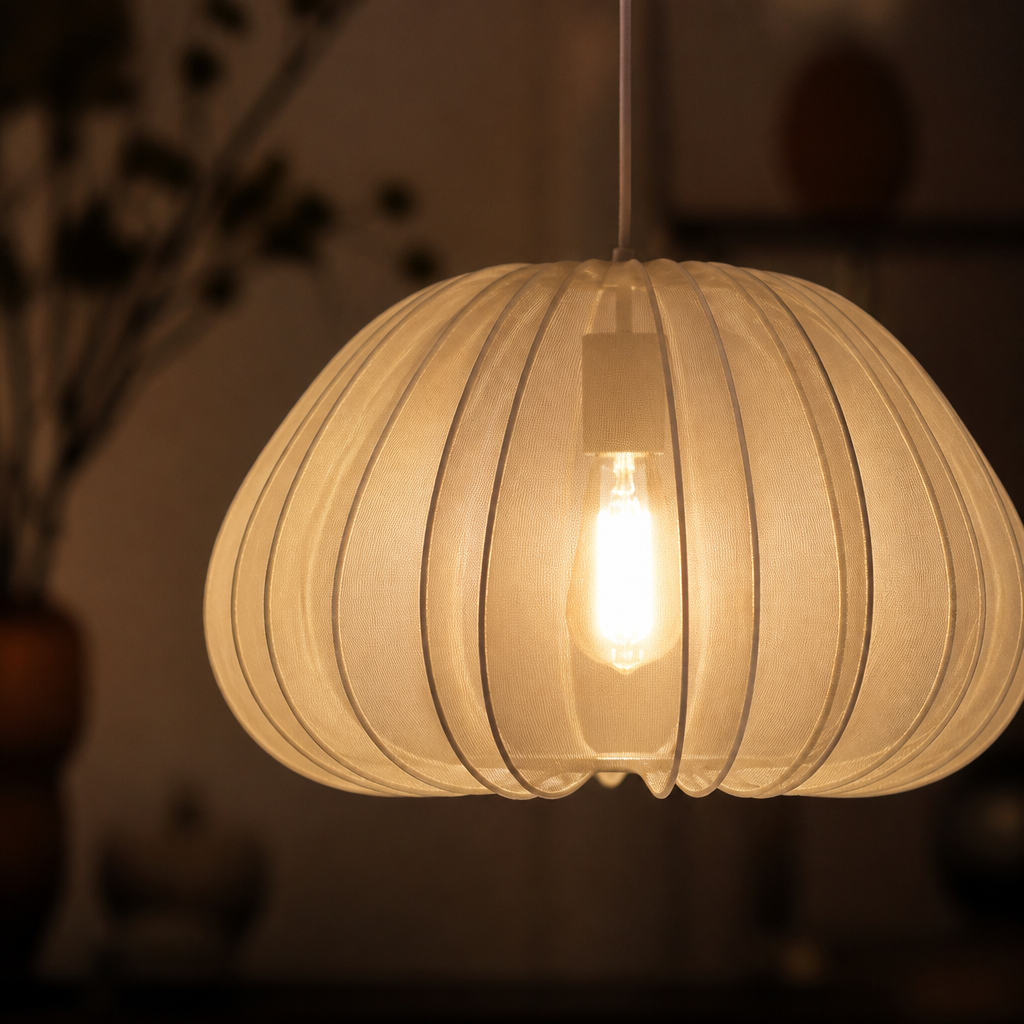 Japandi Ivory Mesh Pumpkin Pendant Light