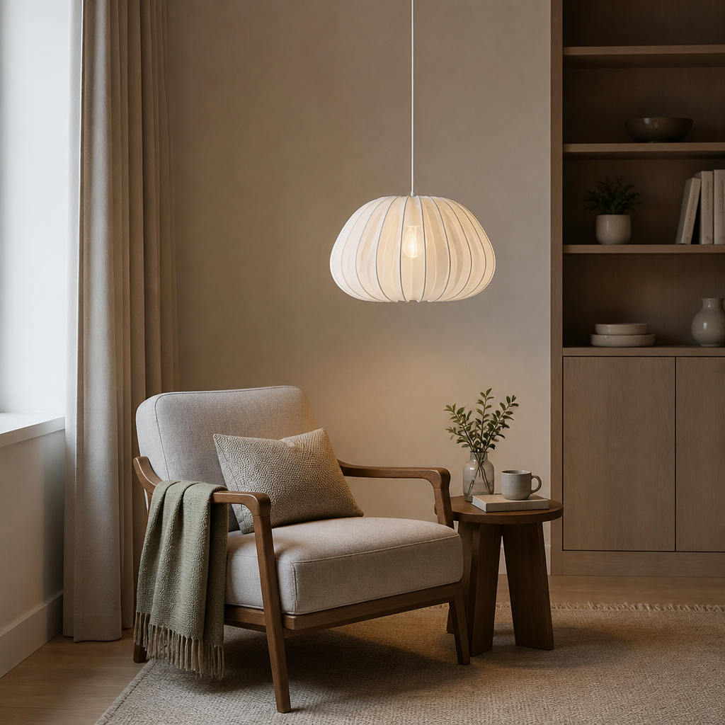 Japandi Ivory Mesh Pumpkin Pendant Light