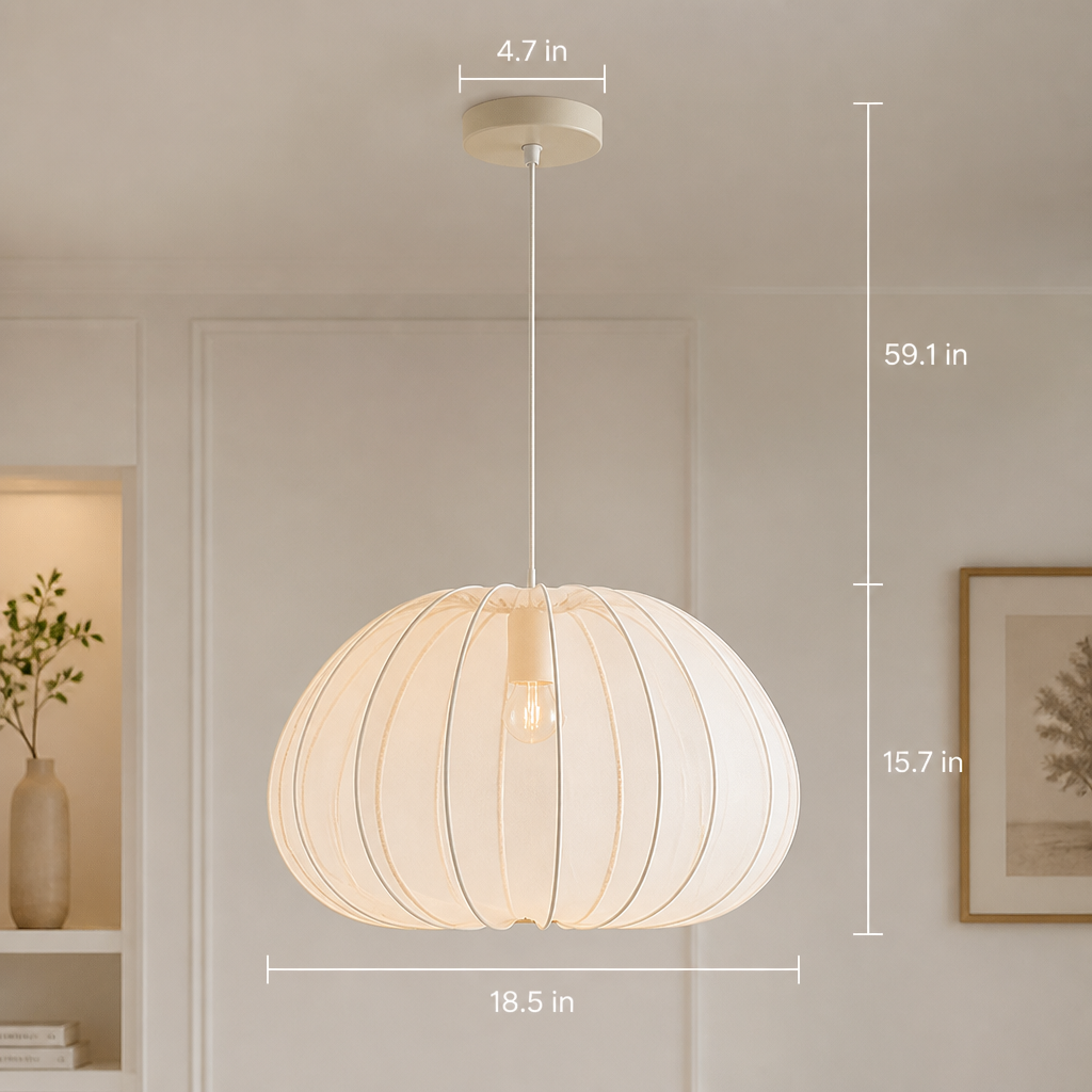 Japandi Ivory Mesh Pumpkin Pendant Light
