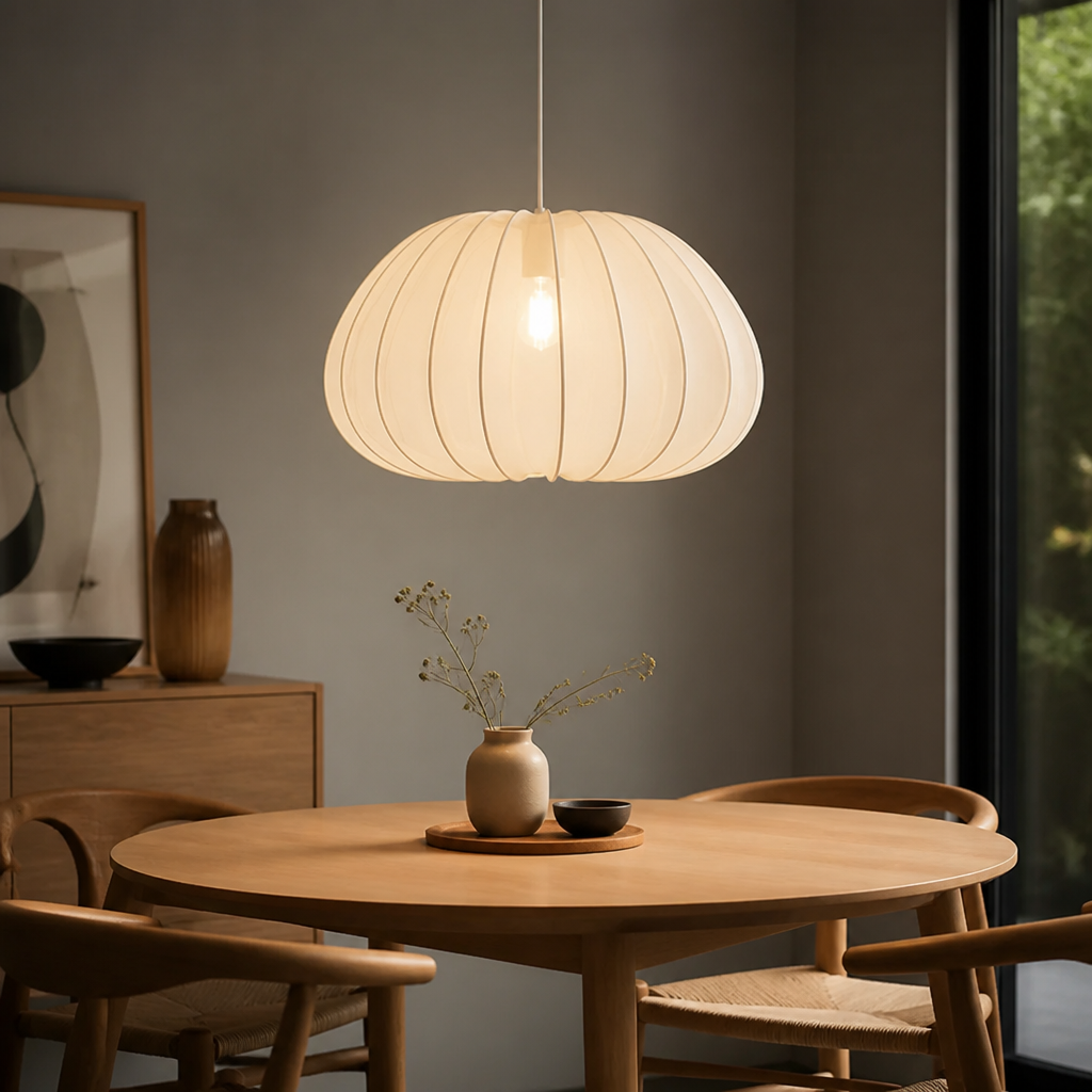 Japandi Ivory Mesh Pumpkin Pendant Light