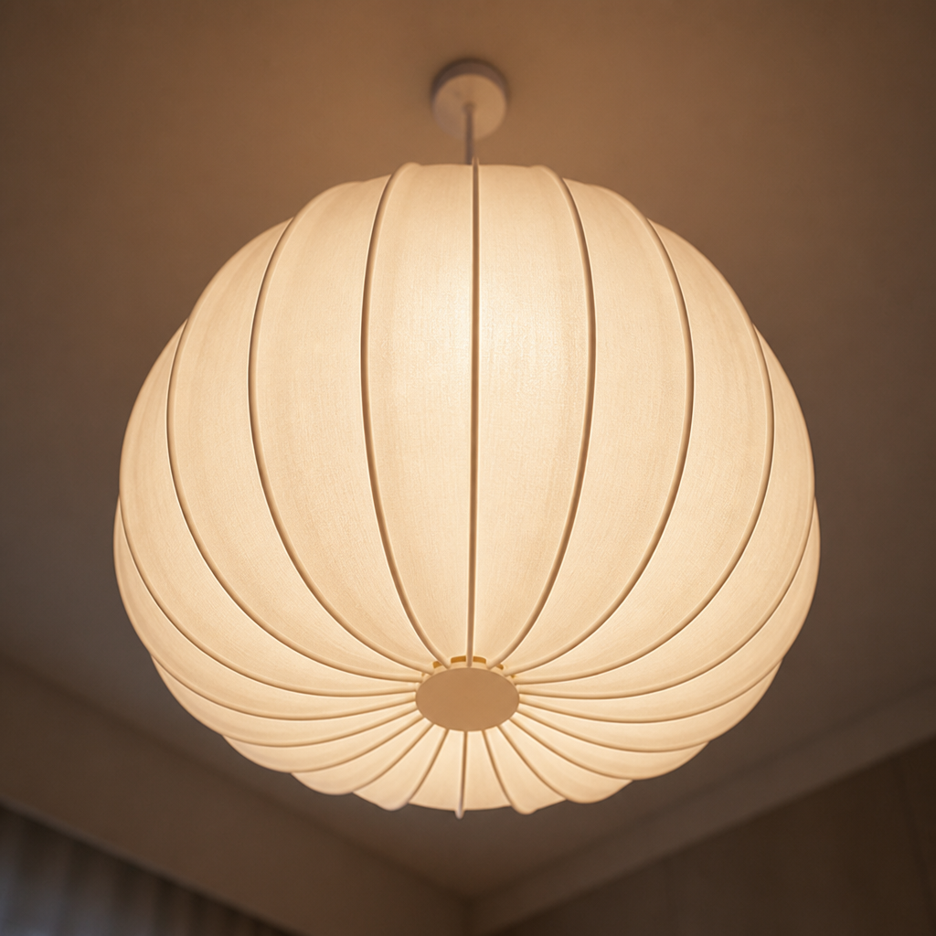 Japandi Ivory Mesh Pumpkin Pendant Light